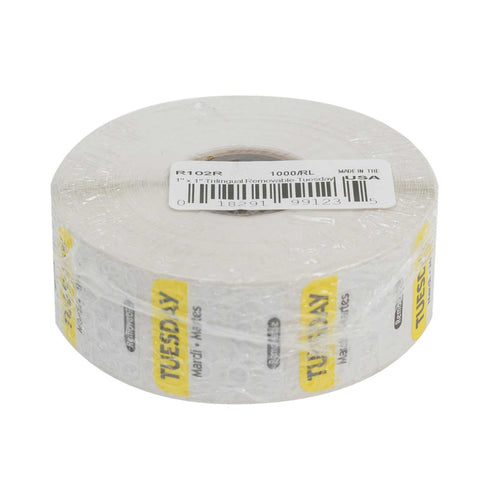 National Checking Company Dateit Yellow Trilingual Removable Label - Tuesday, 1 x 1 inch -- 1000 per case.