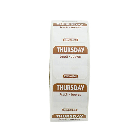 National Checking Company Dateit Brown Trilingual Removable Label - Thursday, 1 x 1 inch -- 1000 per case.