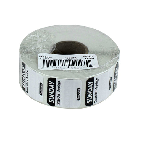 National Checking Company Dateit Black Trilingual Removable Label - Sunday, 1 x 1 inch -- 1000 per case.