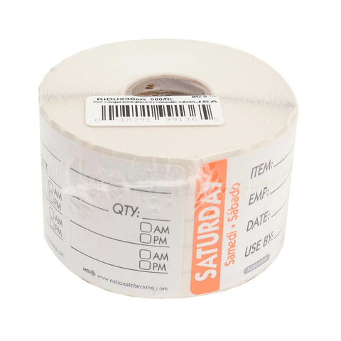 National Checking Company Dateit Orange Trilingual Item/Date/Use By Removable Label - Saturday, 2 x 3 inch -- 500 per case.