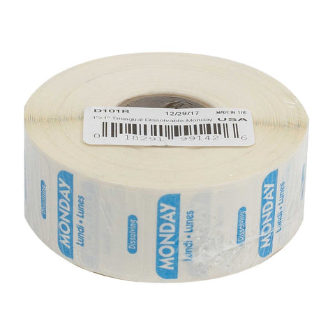 National Checking Company Dateit Blue Trilingual Dissolvable Label - Monday, 1 x 1 inch -- 1000 per case.