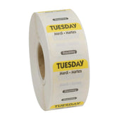National Checking Company Dateit Yellow Trilingual Dissolvable Label - Tuesday, 1 x 1 inch -- 1000 per case.