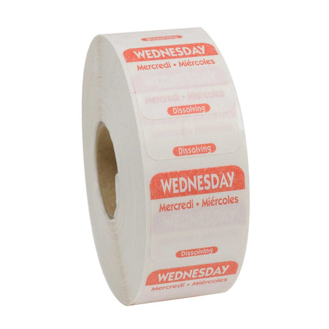 National Checking Company Dateit Red Trilingual Dissolvabel Label - Wednesday, 1 x 1 inch -- 1000 per case.