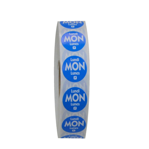National Checking Company Dateit Blue Trilingual Permanent Label - Monday, 0.75 inch Circle -- 2000 per case.