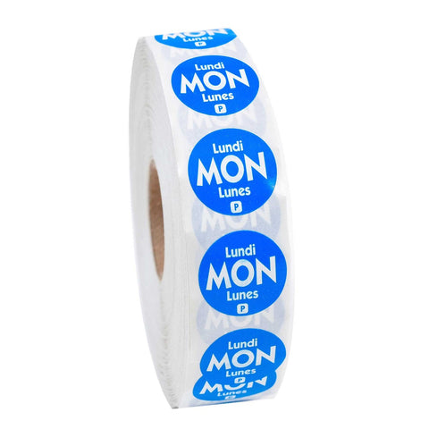 National Checking Company Dateit Blue Trilingual Permanent Label - Monday, 0.75 inch Circle -- 2000 per case.