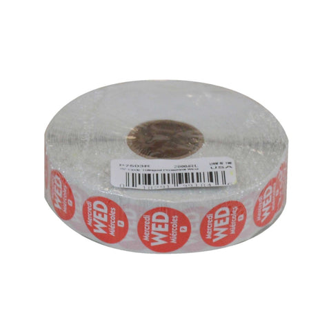 National Checking Company Dateit Red Trilingual Permanent Label - Wednesday, 0.75 inch Circle -- 2000 per case.