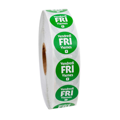 National Checking Company Dateit Green Trilingual Permanent Label - Friday, 0.75 inch Circle -- 2000 per case.