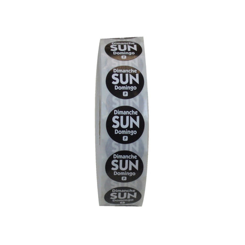 National Checking Company Dateit Black Trilingual Permanent Label - Sunday, 0.75 inch Circle -- 2000 per case.
