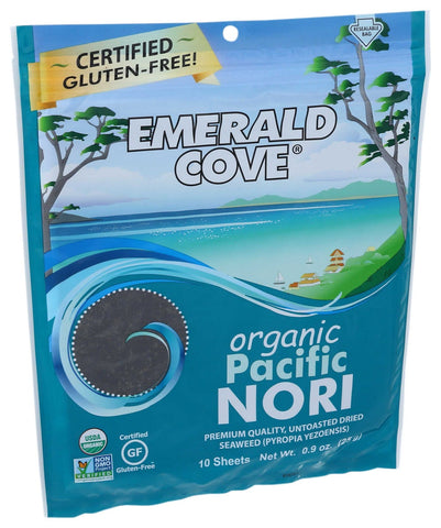 Emerald Cove Silver Grade Organic Kosher Pacific Untoasted Nori, 0.9 Ounce -- 6 per case.