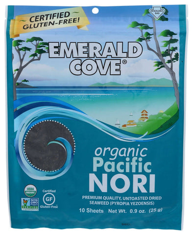 Emerald Cove Silver Grade Organic Kosher Pacific Untoasted Nori, 0.9 Ounce -- 6 per case.