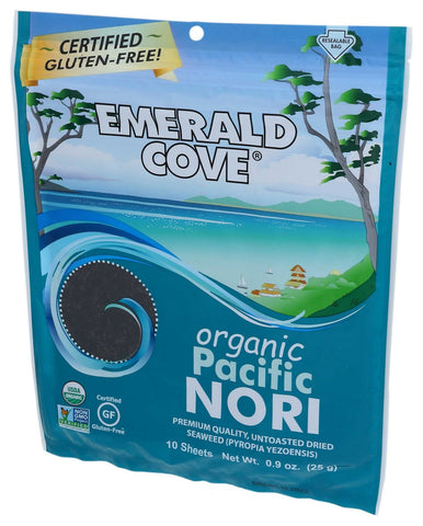 Emerald Cove Silver Grade Organic Kosher Pacific Untoasted Nori, 0.9 Ounce -- 6 per case.