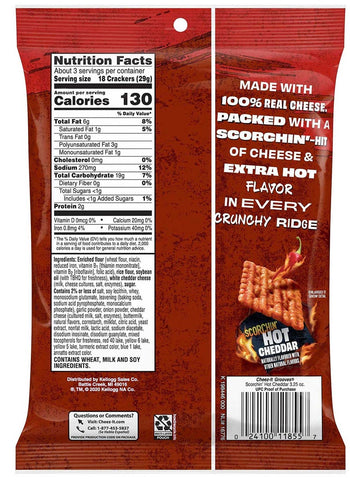 Kelloggs Cheez It Scorchin Hot Cheddar Cracker, 3.25 Ounce -- 6 per case