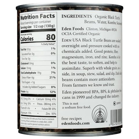 Eden Foods Organic Black Beans, 29 Ounce Can -- 12 per case.