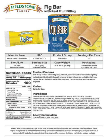 Fieldstone Bakery Fig Bar, 1.5 Ounce -- 192 per case