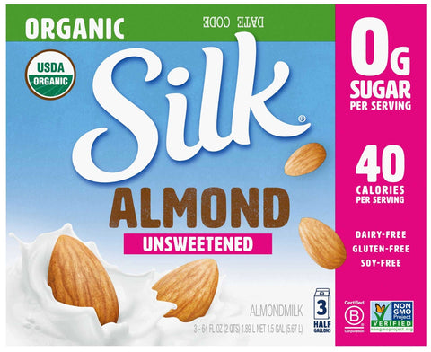 Silk Organic Unsweetened Almond Milk - Club Pack, 64 Ounce -- 3 per case.