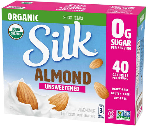 Silk Organic Unsweetened Almond Milk - Club Pack, 64 Ounce -- 3 per case.