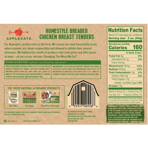 Applegate Farms Natural Homestyle Breaded Chicken Breast Tender, 8 Ounce -- 12 per case