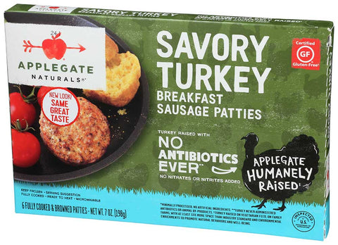 Applegate Farms Natural Savory Turkey Breakfast Sausage Patties, 7 Ounce -- 12 per case