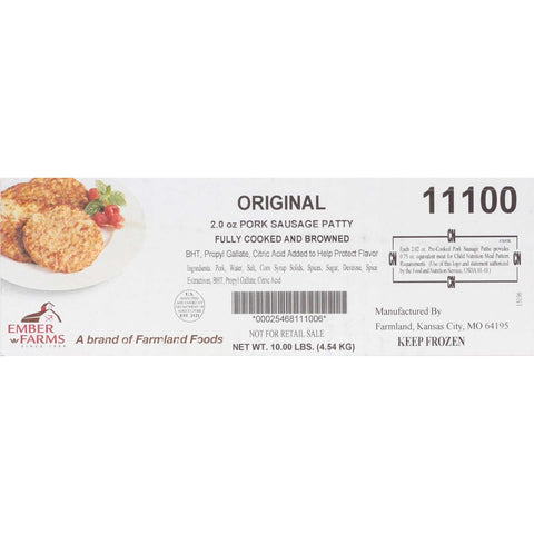 Farmland Ember Farms Fully Cooked Original Pork Sausage Patty, 2 Ounce.