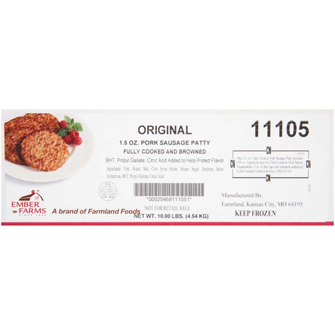 Farmland Ember Farms Fully Cooked Original Pork Sausage Patty, 1.5 Ounce.