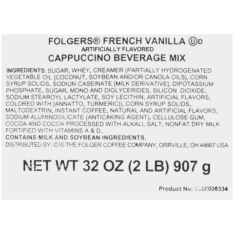 Folgers French Vanilla Cappuccino Mix, 2 Pound - 6 per pack.