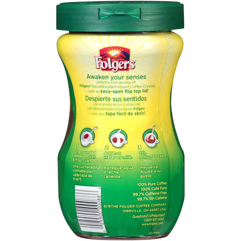 Folgers Classic Decaffeinated Instant Coffee, 8 Ounce -- 6 per case.