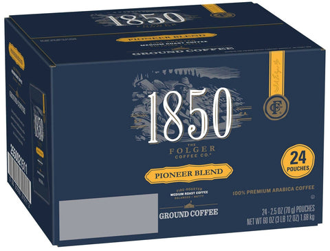 Folgers 1850 Pioneer Blend Medium Roast Ground Coffee, 2.5 Ounce -- 24 per case.