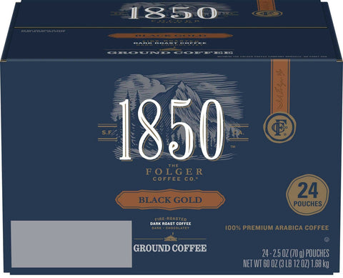 Folgers 1850 Black Gold Dark Roast Ground Coffee, 2.5 Ounce -- 24 per case.