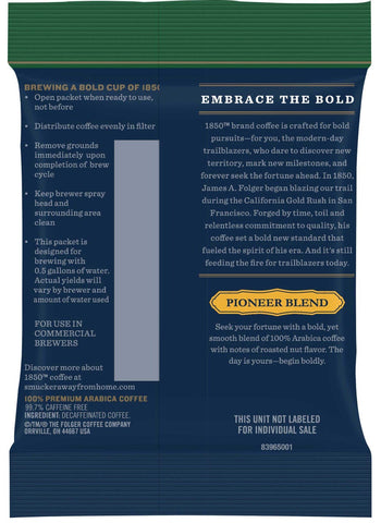 Folgers 1850 Pioneer Blend Medium Roast Decaffeinated Ground Coffee, 2.5 Ounce -- 24 per case.