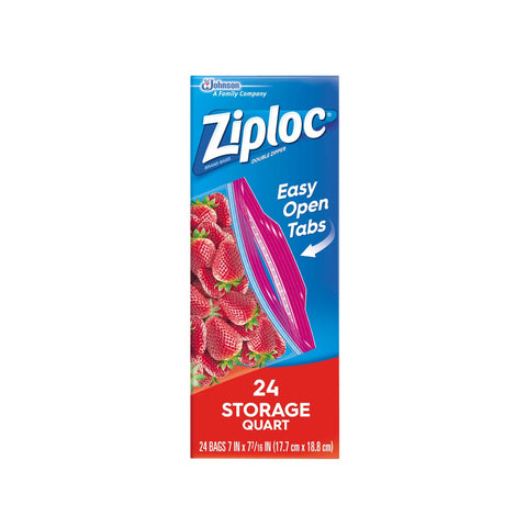 Ziploc Easy Open Tabs Quart Size Storage Bag, 24 count per pack -- 12 per case.
