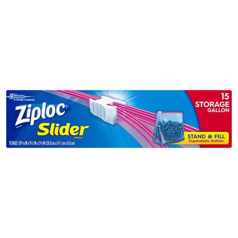 Ziploc Stand and Fill Slider Gallon Storage Bag, 15 count per pack -- 12 per case.