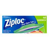 Ziploc Easy Open Tabs Sandwich Bag, 40 count per pack -- 12 per case.