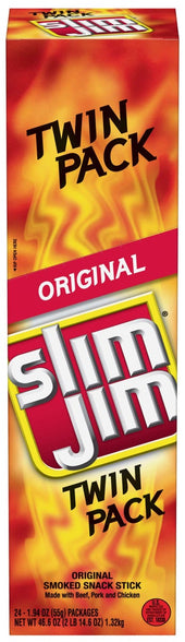 Slim Jim Original Giant Twin Pack Meat Snack Stick - 24 count per box -- 6 boxes per case