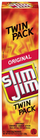 Slim Jim Original Giant Twin Pack Meat Snack Stick - 24 count per box -- 6 boxes per case