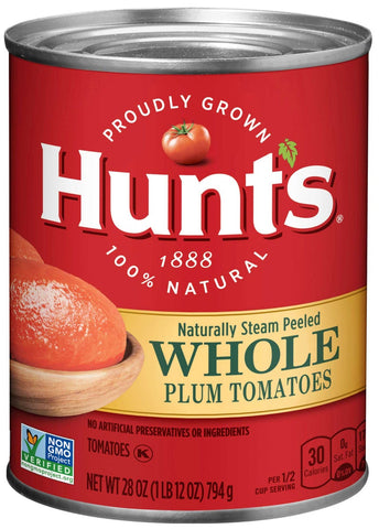 Hunts Whole Peeled Plum Tomatoes, 28 Ounce Can -- 12 cans per case