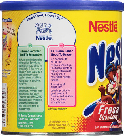 Nesquik Strawberry Flavored Powder, 14.1 Ounce Canister -- 12 per case.