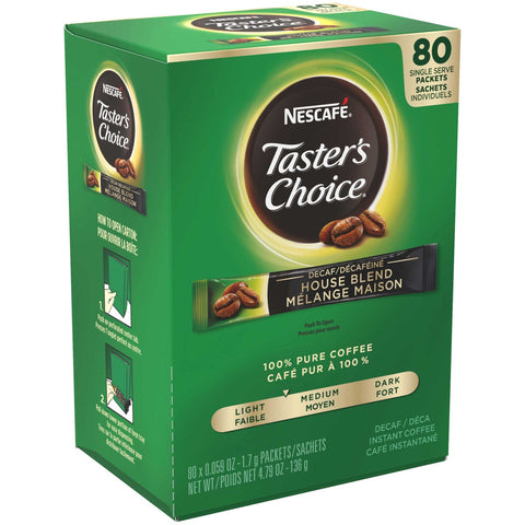 Tasters Choice Decaffeinated Instant Coffee - 80 single serve sticks per box, 6 boxes per case