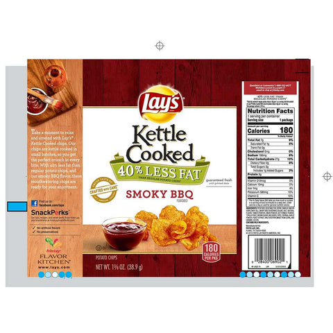 Lay's Kettle Cooked Less Fat Smoky BBQ Potato Chips, 1.375 Ounce -- 64 per case