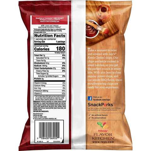 Lay's Kettle Cooked Less Fat Smoky BBQ Potato Chips, 1.375 Ounce -- 64 per case