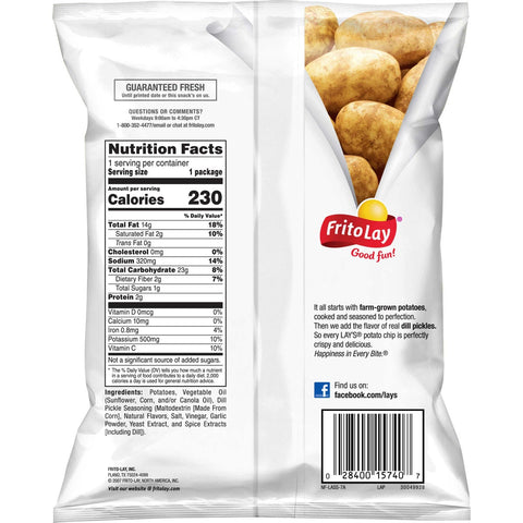 Lays Dill Pickle Potato Chips, 1.5 Ounce -- 64 per case.
