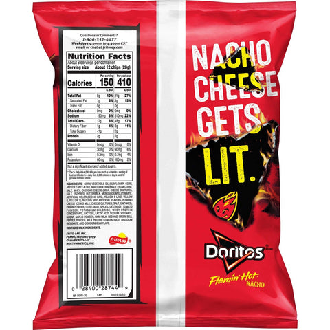 Doritos Flamin Hot Nacho Tortilla Chips, 2.75 Ounce -- 24 per case