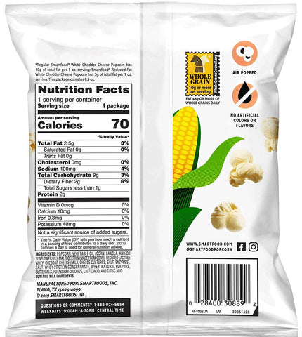 Smartfood Reduced Fat White Cheddar Popcorn, 0.5 Ounce -- 72 per case