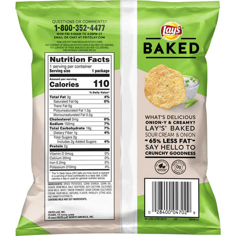 Lays Baked Sour Cream and Onion Potato Chips, 0.875 Ounce -- 60 per case.