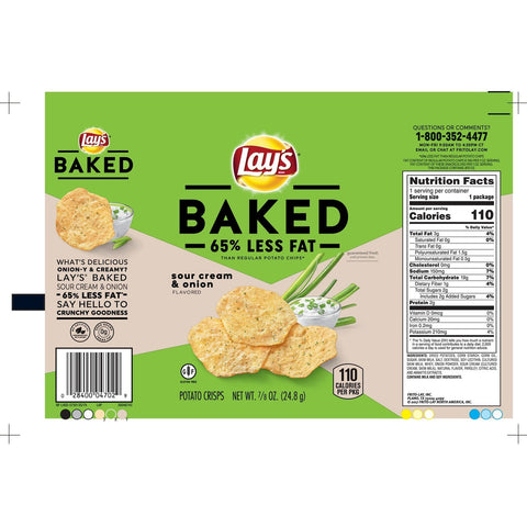 Lays Baked Sour Cream and Onion Potato Chips, 0.875 Ounce -- 60 per case.
