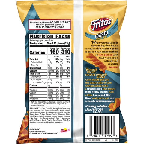 Fritos Honey BBQ Twist Corn Snacks, 2 Ounce -- 64 per case.