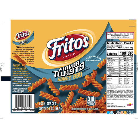 Fritos Honey BBQ Twist Corn Snacks, 2 Ounce -- 64 per case.