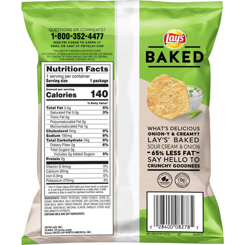 Lays Baked Sour Cream and Onion Potato Crisps Single Serve, 1.125 Ounce -- 64 per case.