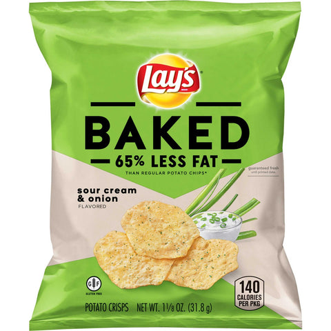 Lays Baked Sour Cream and Onion Potato Crisps Single Serve, 1.125 Ounce -- 64 per case.