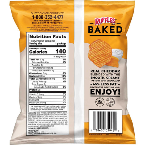 Ruffles Baked Cheddar and Sour Cream Potato Crisp, 1.125 Ounce -- 64 per case.