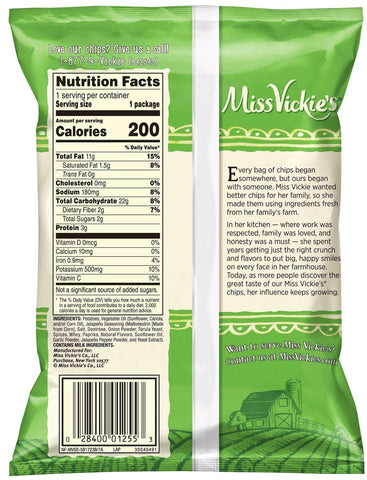 Miss Vickies Jalapeno Kettle Cooked Potato Chips, 1.37 Ounce -- 64 per case